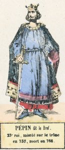 Pepin dit le Bref, 23. król, wstąpił na tron ​​w 752, zmarł w 768 (kolorowa rycina) autorstwa French School