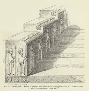 Persepolis, Fragment attyki klatki schodowej pałacu nr 2 (grafika) autorstwa French School