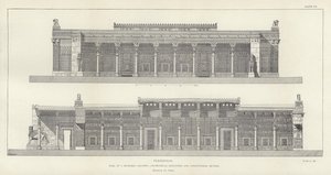 Persepolis, Sala Stu Kolumn, geometryczna elewacja i przekrój podłużny, odrestaurowana przez Ch Chipieza autorstwa French School