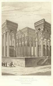 Persepolis, hipostylowa sala Kserksesa, widok perspektywiczny, odrestaurowany przez Ch Chipieza autorstwa French School