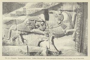 Persepolis, hipostylowa sala Kserksesa, walka lwa z bykiem autorstwa French School
