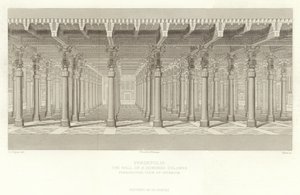 Persepolis, Sala Stu Kolumn, Perspektywiczny widok wnętrza, odrestaurowany przez Ch Chipieza autorstwa French School