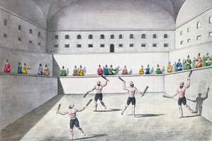 Perscy sportowcy ćwiczący w gimnazjum, ok. 1820 (kolor grawerowany) autorstwa French School