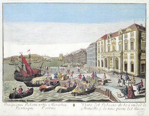 Widok perspektywiczny ratusza i części portu w Marsylii, ok. 1770 r. autorstwa French School