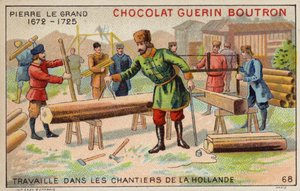 Piotr Wielki pracujący w stoczniach w Holandii (chromolitho) autorstwa French School