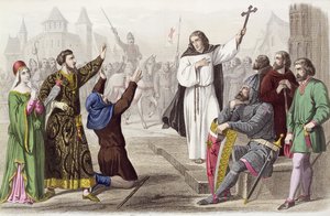 Piotr Pustelnik (1050-1115) głosił kazania podczas pierwszej krucjaty w 1095 r. autorstwa French School