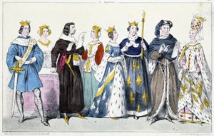 Filip VI Walezyjski, Joanna Burgundzka, Jan II Dobry, Joanna Boulogne, Joanna Burbon, Karol V Mądry, Karol VI, Izabela (Isabella, Elżbieta) Bawarska (1371-1435) autorstwa French School