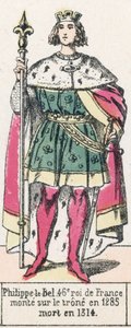 Philippe-le-Bel, 46 król Francji, wstąpił na tron ​​w 1285, zmarł w 1314 (kolorowa rycina) autorstwa French School