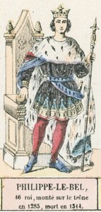 Philippe-le-Bel, 46 król, wstąpił na tron ​​w 1285, zmarł w 1314 (kolorowa rycina) autorstwa French School