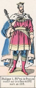 Filip 1, 39 król Francji, wstąpił na tron ​​w 1061, zmarł w 1108 (kolorowa rycina) autorstwa French School