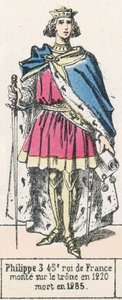 Filip 3, 45 król Francji, wstąpił na tron ​​w 1270, zmarł w 1285 (kolorowa rycina) autorstwa French School