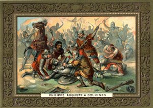 Philippe Auguste w Bouvines w 1214 roku. Chromolitografia z XIX wieku Coll. Bianchetti. autorstwa French School