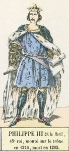 Filip III dit le Bold, 45 król, wstąpił na tron ​​w 1270, zmarł w 1285 (kolorowa rycina) autorstwa French School