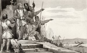 Philippe II Auguste (1165-1223) wygrywa bitwę pod Bouvine po modlitwie, z „Histoire de France” Colarta, opublikowanej ok. 1840 autorstwa French School