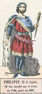 Filip II dit Auguste, 42 król, wstąpił na tron ​​w 1180, zmarł w 1223 (kolorowa rycina) autorstwa French School