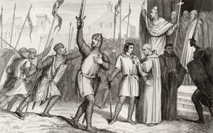 Philippe I (1052-1108) i papież Urban II (ok. 1035-99) zbierają zwolenników na pierwszą krucjatę w 1095, z „Histoire de France” Colarta, opublikowanej ok. 1840 autorstwa French School