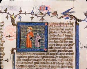 Pielgrzymi z Santiago de Compostela, fragment historycznego inicjału autorstwa French School