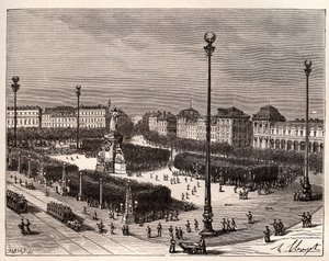 Place de la Republique w Paryżu - rycina w „La France illustree: geografia, historia, statystyka administracyjna” autorstwa V.A. Słodowo-Brązowy. 1884 autorstwa French School