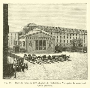 Place du Parvis w 1877 r. i wejście do Hôtel-Dieu, Widoki z tego samego punktu co poprzednie autorstwa French School