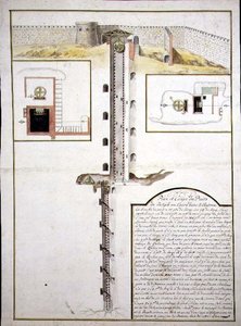 Plan i przekrój studni, ok. 1700 (akwarela na papierze) autorstwa French School