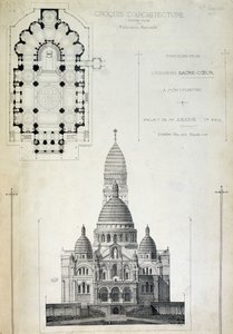 Plan i elewacja Najświętszego Serca Pana Jezusa, projekt p.Abadie, koniec XIX w. autorstwa French School