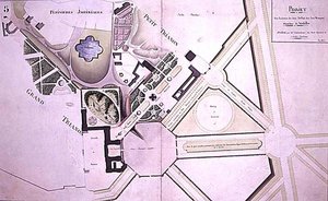 Plan z „Projektu połączenia dwóch ogrodów dwóch Trianonów” w Wersalu, lipiec 1808 (pióro i atrament oraz akwarela na papierze) autorstwa French School