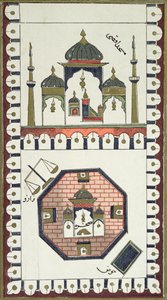 Plan meczetu Al-Aksa i Qubbat Al-Sakhra (Dome of the Rock), po arabskim rękopisie z XVIII wieku autorstwa French School