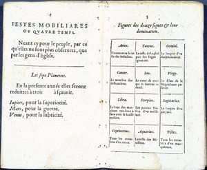 Planety i znaki astrologiczne potraktowane humorystycznie – w „Almanach pour le temps passe” Jeana Guerina autorstwa French School