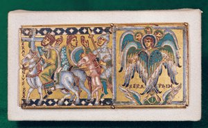 Tablica przedstawiająca Herakliusza (ok. 575-641) i Wizję Ezechiela, Szkoła Mosane (malowana emalia) autorstwa French School