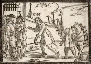 Broszury polityczne Mazarinade: Mazarin uwalnia książąt w Le Havre, grawerowane drewno autorstwa French School