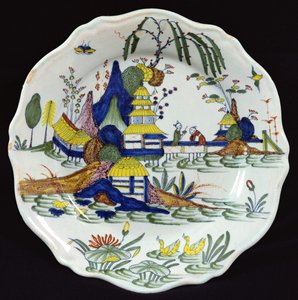 Płyta Polichromowana, Chiński Pejzaż Jeziora, wykonana w Sinceny Atelier (ceramika) autorstwa French School