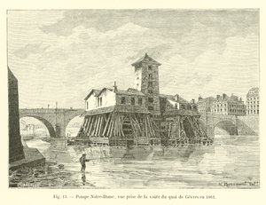 Pompa Notre-Dame, widok ze sklepienia Quai de Gevres w 1861 r. autorstwa French School