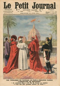 Papież Pius X ogląda z tarasu watykańskiego samolot Andre Beaumonta lecący nad Rzymem, ilustracja z "Le Petit Journal", supplement illustre, 18 czerwca 1911 r.