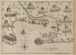 Port St. Louis, „Les Voyages du Sieur de Champlain…” Samuel de Champlain autorstwa French School