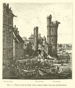 Brama i wieża Nesle, 1640, za Callot, Widok z Pont-Neuf autorstwa French School