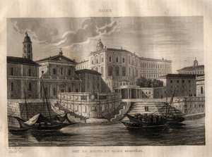 Porto di Ripetta i Palazzo Borghese - Rzym - Rycina z „” Malownicze Włochy” – Historyczne i opisowe malarstwo Włoch” M. de Norvins, Ch. Nodier 1834-1836. autorstwa French School