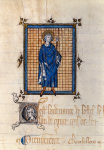 Pełnowymiarowy portret św. Ludwika w Królewskiej Mości (Ludwik IX) (1214-1270) Miniatura zaczerpnięta z „Rejestru Ordynacji Hotelu du Roi””. Paryż, Archiwa Narodowe autorstwa French School