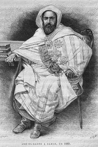 Portret Abd el-Kadera w Damaszku w 1880 (1808-1883), z dzisiejszej Syrii. Podróżuje po Fenicji, Libanie i Judei. 1875-1880 Louis Charles Emile Lortet, 1884 (bw grawerowanie) autorstwa French School