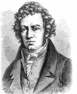 Portret André Marie Ampère (1775 - 1836), francuskiego fizyka - w „Albumie nauki”; wybitni naukowcy; Wielkie odkrycia”” 1896. autorstwa French School