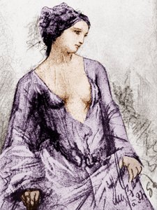 Portret Apollonie Sabatier, kochanki Baudelaires w 1852 roku, rysunek, kolorowany dokument autorstwa French School