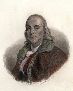 Portret Benjamina Franklina (1706-1790), amerykańskiego fizyka, filozofa i polityka. w „Portrety Hommes Przydatne” autorstwa French School