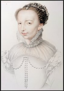 Portret Katarzyny Medycejskiej (1519-89), faksymile XVI-wiecznego rysunku znajdującego się w Portretach najsłynniejszych osobistości francuskich XVI wieku, autorstwa P.G. Niel, Paryż, 1848 (grafit o autorstwa French School