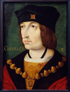 Portret Karola VIII (1470-1498) syna Ludwika XI Obraz Szkoły Francuskiej XVI wieku autorstwa Jeana Perreala. Ciemny. 0,36x0,27m. Muzeum Conde, Chantilly autorstwa French School