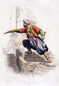 Portret Draguta - Reïs, turecki pirat z XVI wieku - w „”Historii piratów i korsarzy Oceanu i Morza Śródziemnego”” P. Christiana, Paryż, wyd. D. Cavaillés, Tom 1 autorstwa French School