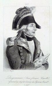 Portret generała Dugommiera (1738-1794) dowódcy gwardii narodowej Martyniki w 1790 r. Rycina XIX-wiecznego Chartres musee des Beaux Arts autorstwa French School