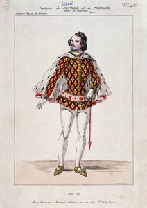 Portret Gilberta Dupreza, francuskiego tenora i kompozytora w „La Favourite” Gaetano Donizettiego (kolorowa grawerunek) autorstwa French School