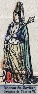 Portret Isabeau (Isabelle, Elisabeth) de Baviere (1371-1435), żony Karola VI z Francji. (dynastia Kapetyńska). Ilustracja z końca XIX wieku. autorstwa French School