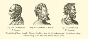 Portret J. Daurata, Portret Jodelle, Portret P. Ronsarda (rycina) autorstwa French School