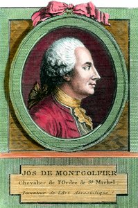 Portret Josepha de Montgolfiera (1740 - 1810) wynalazcy balonu na ogrzane powietrze. Rycina z XVIII wieku. Prywatna kolekcja. autorstwa French School