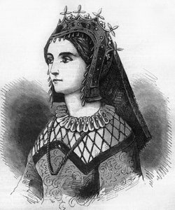 Portret Judyty Francuskiej (843-870), królowej Wessex, a następnie hrabiny Flandrii. Grawer w „Historii prostytucji i rozpusty w narodach świata od starożytności do dnia dzisiejszego”” autorstwa dr Th.-F. Debray. 1879. autorstwa French School